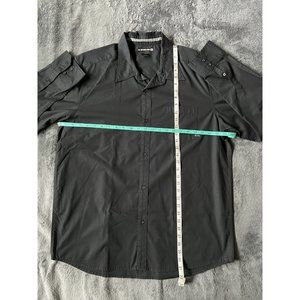 Quicksilver Button Up Long Sleeve Dress Shirt Black Embroidered Logo on Back XL